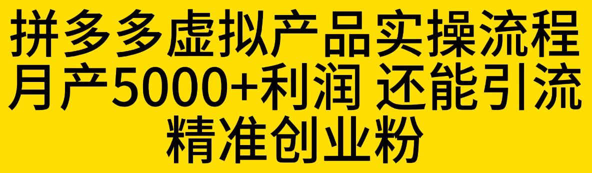 拼多多虚拟产品实操流程，月产5000+利润，还能引流精准创业粉【揭秘】-网赚项目众筹网