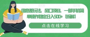 信息差玩法,风口项目,一部手机简单操作稳定日入500+【拆解】-网赚项目众筹网