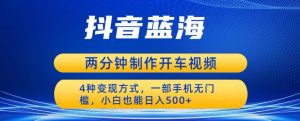 蓝海项目发布开车视频,两分钟一个作品,多种变现方式,一部手机无门槛小白也能日入500-网赚项目众筹网