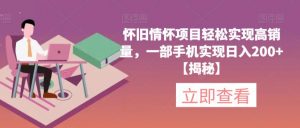 怀旧情怀项目轻松实现高销量，一部手机实现日入200+【揭秘】-网赚项目众筹网