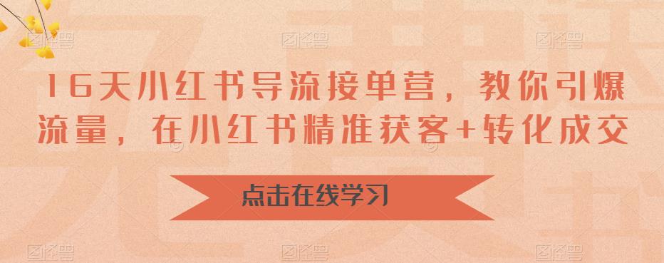 16天小红书导流接单营，教你引爆流量，在小红书精准获客+转化成交-网赚项目众筹网