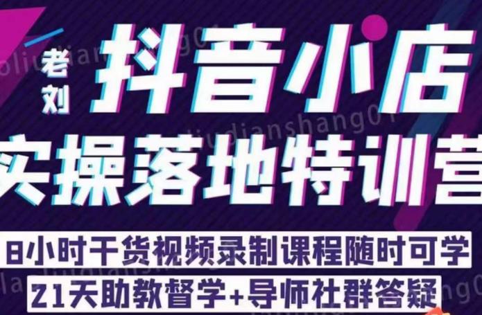 老刘·抖店商品卡流量，​抖音小店实操落地特训营，8小时干货视频录制课程随时可学-网赚项目众筹网