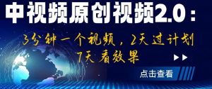 中视频原创视频2.0:3分钟一个视频,2天过计划,7天看效果【揭秘】-网赚项目众筹网