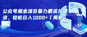 公众号掘金项目暴力截流关键词,轻松日入1000+【揭秘】-网赚项目众筹网