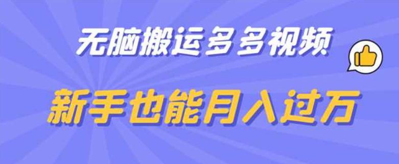 无脑搬运多多视频，新手也能月入过万【揭秘】-网赚项目众筹网