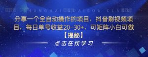 分享一个全自动操作的项目,抖音刷视频项目,每日单号收益20-30+,可矩阵小白可做【揭秘】-网赚项目众筹网