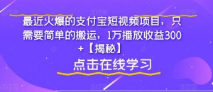 最近火爆的支付宝短视频项目,只需要简单的搬运,1万播放收益300+【揭秘】-网赚项目众筹网
