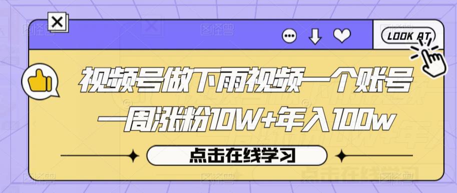 视频号做下雨视频一个账号一周涨粉10W+年入100w【揭秘】-网赚项目众筹网