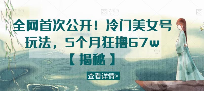 全网首次公开！冷门美女号玩法，5个月狂撸67w【揭秘】-网赚项目众筹网