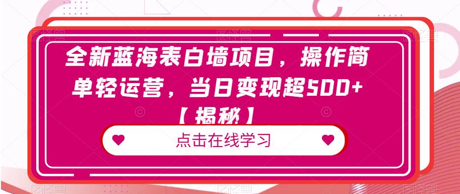 全新蓝海表白墙项目，操作简单轻运营，当日变现超500+【揭秘】-网赚项目众筹网
