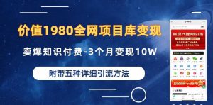 价值1980的全网项目库变现-卖爆知识付费-3个月变现10W是怎么做到的-附多种引流创业粉方法【揭秘】-网赚项目众筹网