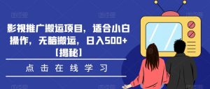 影视推广搬运项目,适合小白操作,无脑搬运,日入500+【揭秘】-网赚项目众筹网