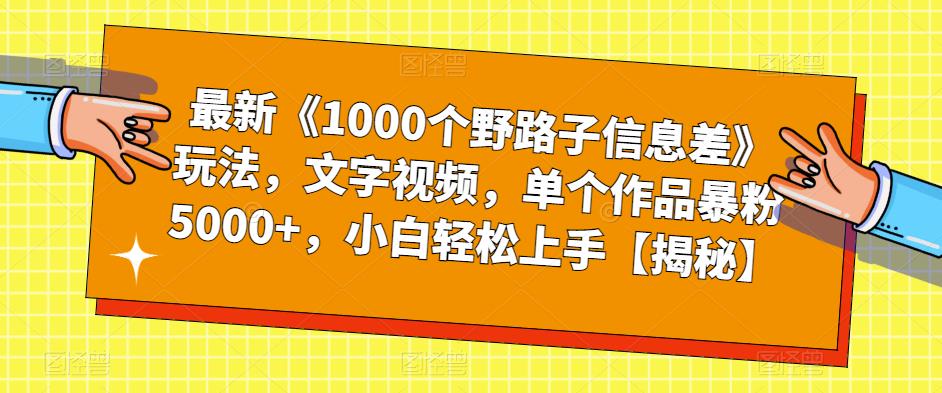 最新《1000个野路子信息差》玩法，文字视频，单个作品暴粉5000+，小白轻松上手【揭秘】-网赚项目众筹网