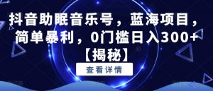 抖音助眠音乐号,蓝海项目,简单暴利,0门槛日入300+【揭秘】-网赚项目众筹网