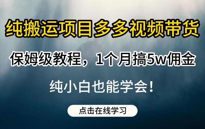 纯搬运项目多多视频带货保姆级教程，1个月搞5w佣金，纯小白也能学会【揭秘】-网赚项目众筹网
