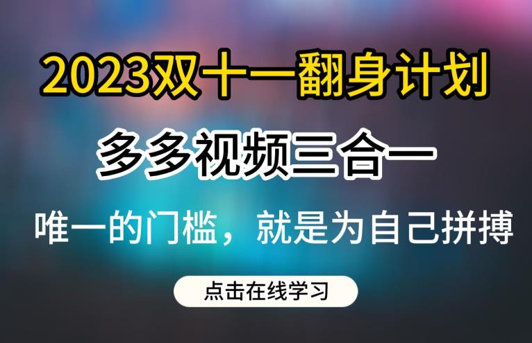 2023双十一翻身计划，多多视频带货三合一玩法教程【揭秘】-网赚项目众筹网