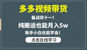 多多视频带货,备战双十一,纯搬运也能月入5w,新手小白也能学会-网赚项目众筹网