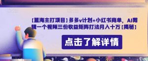 【蓝海主打项目】多多v计划+小红书商单,AI剪辑一个视频三份收益矩阵打法月入十万【揭秘】-网赚项目众筹网