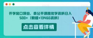 开学风口项目,卖公开课趣优学资料日入500+(教程+1346G资料)【揭秘】-网赚项目众筹网