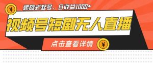 视频号短剧无人直播,螺旋起号,单号日收益1000+【揭秘】-网赚项目众筹网