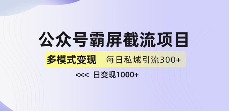 公众号霸屏截流项目+私域多渠道变现玩法，全网首发，日入1000+【揭秘】-网赚项目众筹网