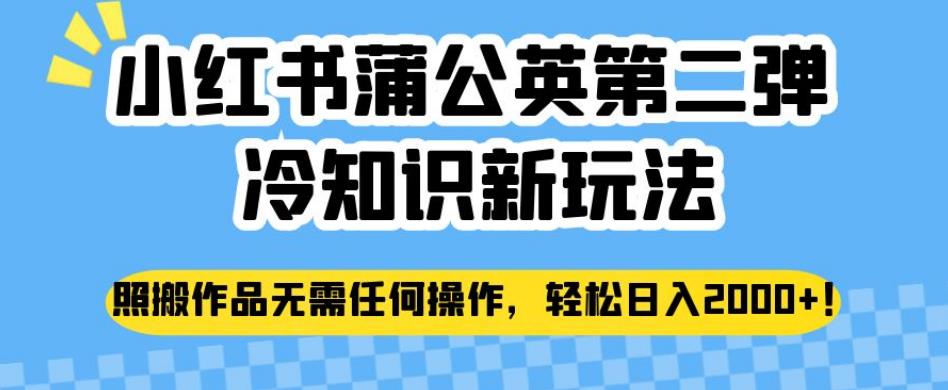 小红书蒲公英第二弹冷知识新玩法，照搬作品无需任何操作，轻松日入2000+【揭秘】-网赚项目众筹网