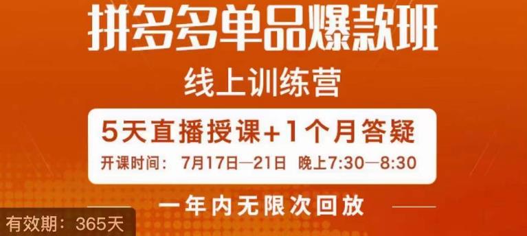 钟辰·拼多多单品爆款班，一个拼多多超级爆款养一个团队-网赚项目众筹网