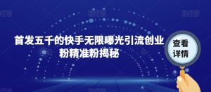 首发五千的快手无限曝光引流创业粉精准粉揭秘-网赚项目众筹网