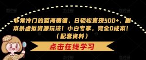 非常冷门的蓝海赛道,日轻松变现500+,剧本杀虚拟资源玩法!小白专享,完全0成本!(配套资料)-网赚项目众筹网