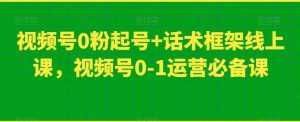 视频号0粉起号+话术框架线上课，视频号0-1运营必备课-网赚项目众筹网