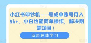 小红书印钞机——号成单账号月入5k+,小白也能简单操作,解决刚需项目【揭秘】-网赚项目众筹网