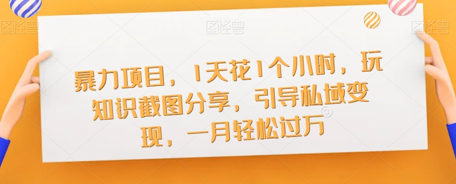 暴力项目，1天花1个小时，玩知识截图分享，引导私域变现，一月轻松过万【截图】-网赚项目众筹网