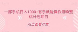 一部手机日入1000+有手就能操作男粉蜜桃计划项目【揭秘】-网赚项目众筹网