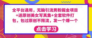 全平台通用,无脑引流男粉掘金项目+送原创美女写真集+全套软件打包,包过原创不限流,发一个爆一个【揭秘】-网赚项目众筹网
