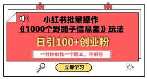 小红书批量操作《1000个野路子信息差》玩法,一分钟制作一个图文,不封号,日引100+创业粉-网赚项目众筹网
