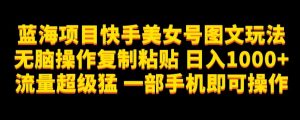 蓝海项目快手美女号图文玩法,无脑操作复制粘贴,日入1000+流量超级猛一部手机即可操作【揭秘】-网赚项目众筹网