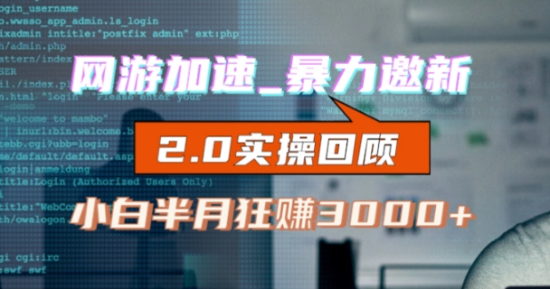 网游加速邀新，狂吃提成，适合小白，首月破千（v2.0版教程）【揭秘】-网赚项目众筹网