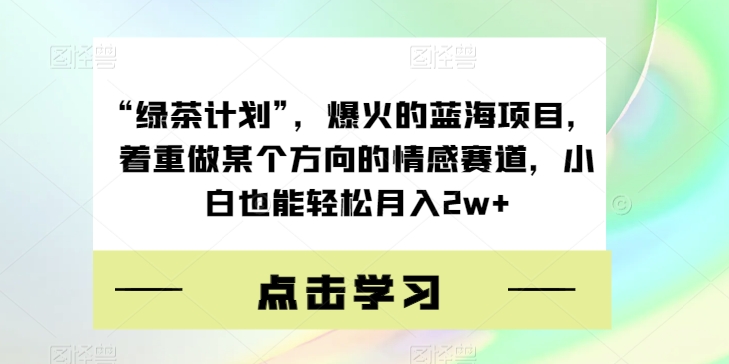 “绿茶计划”，爆火的蓝海项目，着重做某个方向的情感赛道，小白也能轻松月入2w+【揭秘】-网赚项目众筹网