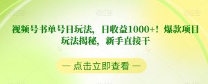 视频号书单号日玩法,日收益1000+!爆款项目玩法揭秘,新手直接干【揭秘】-网赚项目众筹网