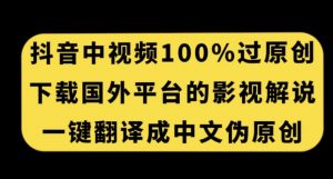 抖音中视频百分百过原创,下载国外平台的电影解说,一键翻译成中文获取收益-网赚项目众筹网
