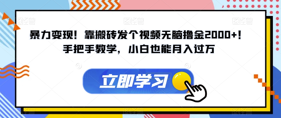 暴力变现！靠搬砖发个视频无脑撸金2000+！手把手教学，小白也能月入过万【揭秘】-网赚项目众筹网