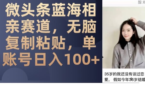 微头条蓝海相亲赛道，无脑复制粘贴，单账号日入100+-网赚项目众筹网