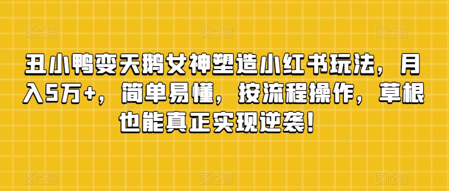 丑小鸭变天鹅女神塑造小红书玩法，月入5万+，简单易懂，按流程操作，草根也能真正实现逆袭！-网赚项目众筹网