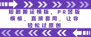 短剧搬运模版,PR竖版模板,直接套用,让你轻松过原创-网赚项目众筹网