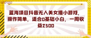 蓝海项目抖音无人美女播小游戏,操作简单,适合0基础小白,一周收益2500【揭秘】-网赚项目众筹网