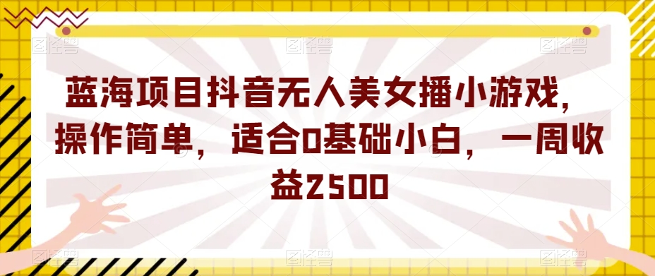 蓝海项目抖音无人美女播小游戏，操作简单，适合0基础小白，一周收益2500【揭秘】-网赚项目众筹网