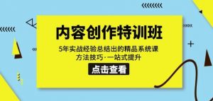 内容创作·特训班:5年实战经验总结出的精品系统课方法技巧·一站式提升-网赚项目众筹网