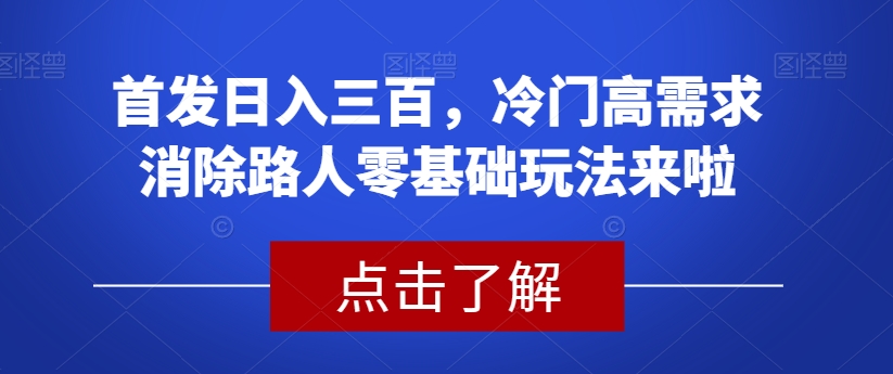 首发日入三百，冷门高需求消除路人零基础玩法来啦【揭秘】-网赚项目众筹网