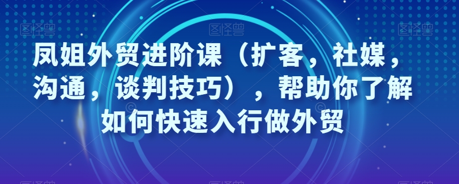 凤姐外贸进阶课（扩客，社媒，沟通，谈判技巧），帮助你了解如何快速入行做外贸-网赚项目众筹网