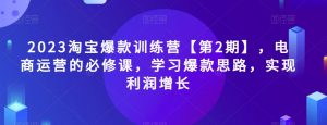 2023淘宝爆款训练营【第2期】,电商运营的必修课,学习爆款思路,实现利润增长-网赚项目众筹网